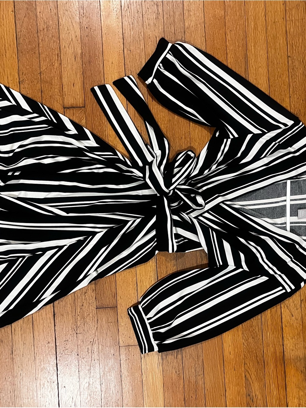 Black & White Striped Women’s Midi Dress with Cinch Waist